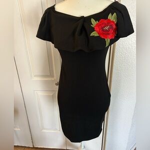 Klaxons Embroidered Red Flower Off The Shoulder Dress Size Small-see description